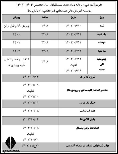 زمان اعلام برنامه کلاسی دانشگاه غیرانتفاعی